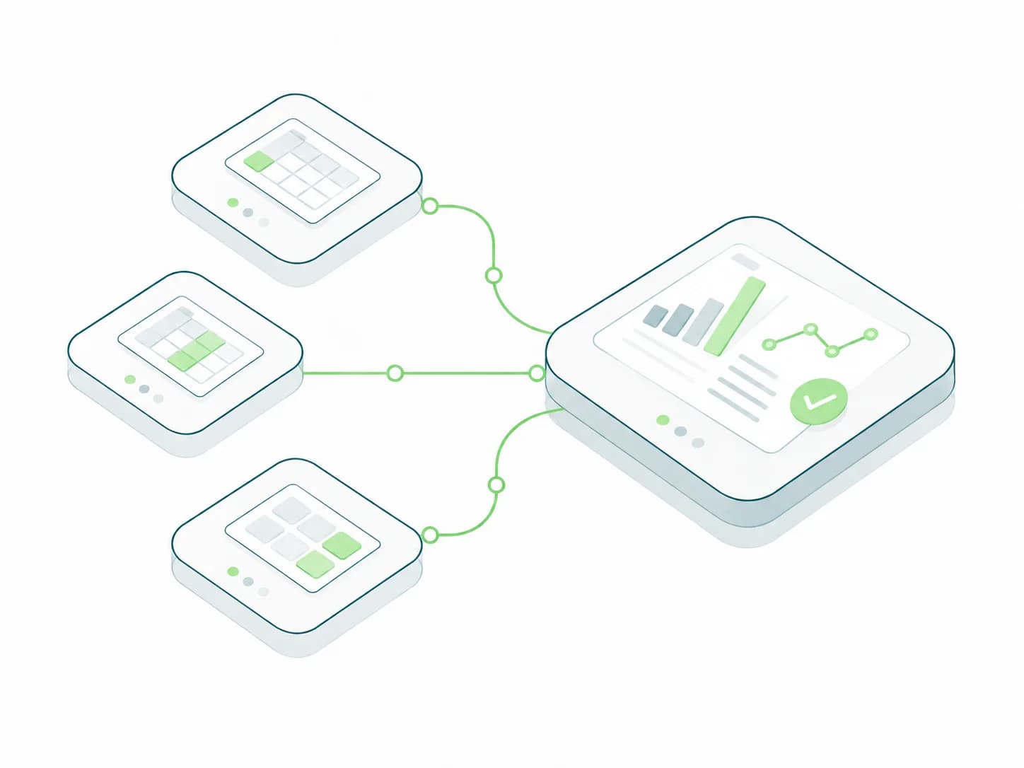 Separate data sources feeding a consistent business dashboard