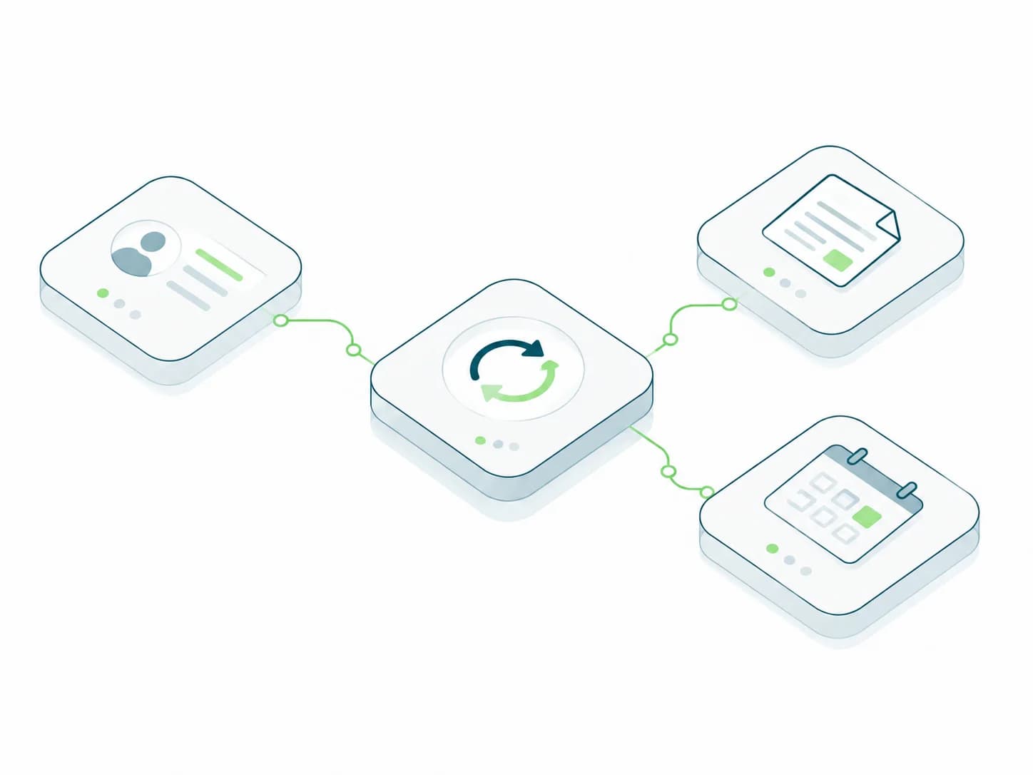Customer records, invoices and schedules connected through a shared workflow